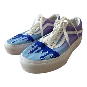 VANS Old Skool Custom Painted Ombré Gradient Blue Purple Drip Lace Up Sneakers